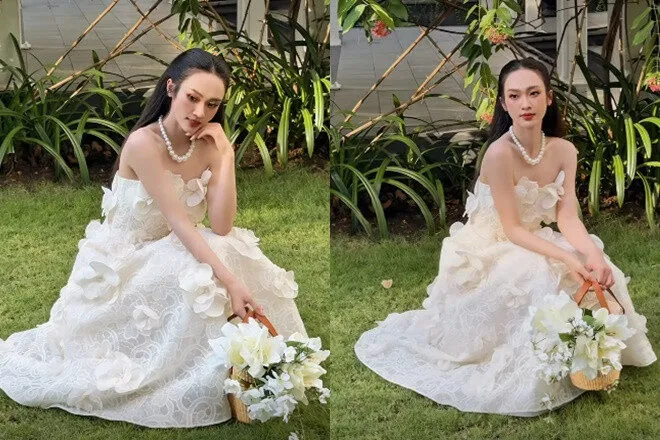 Vũ Thúy Quỳnh khoe nhan sắc thanh thoát trong váy cưới ren trắng