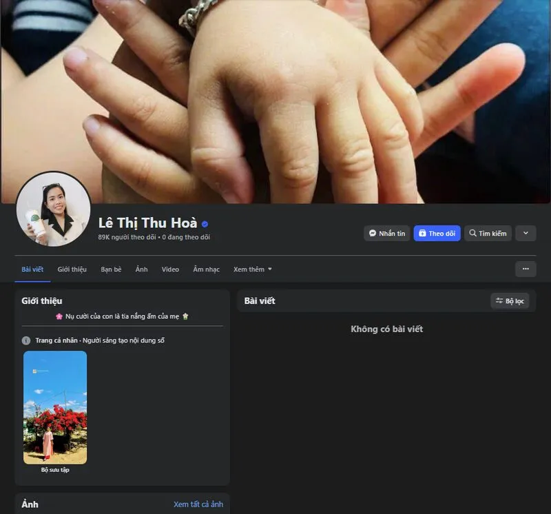 Mẹ Bắp đã mở lại Facebook nhưng không còn các bài viết liên quan đến bé